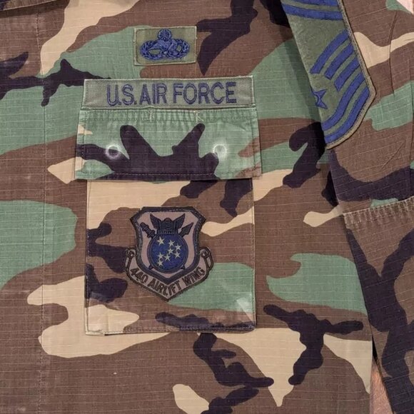 AIR FORCE Hot Weather Coat Woodland Camo Combat Large Short Patches Pants Medium - Picture 3 of 8